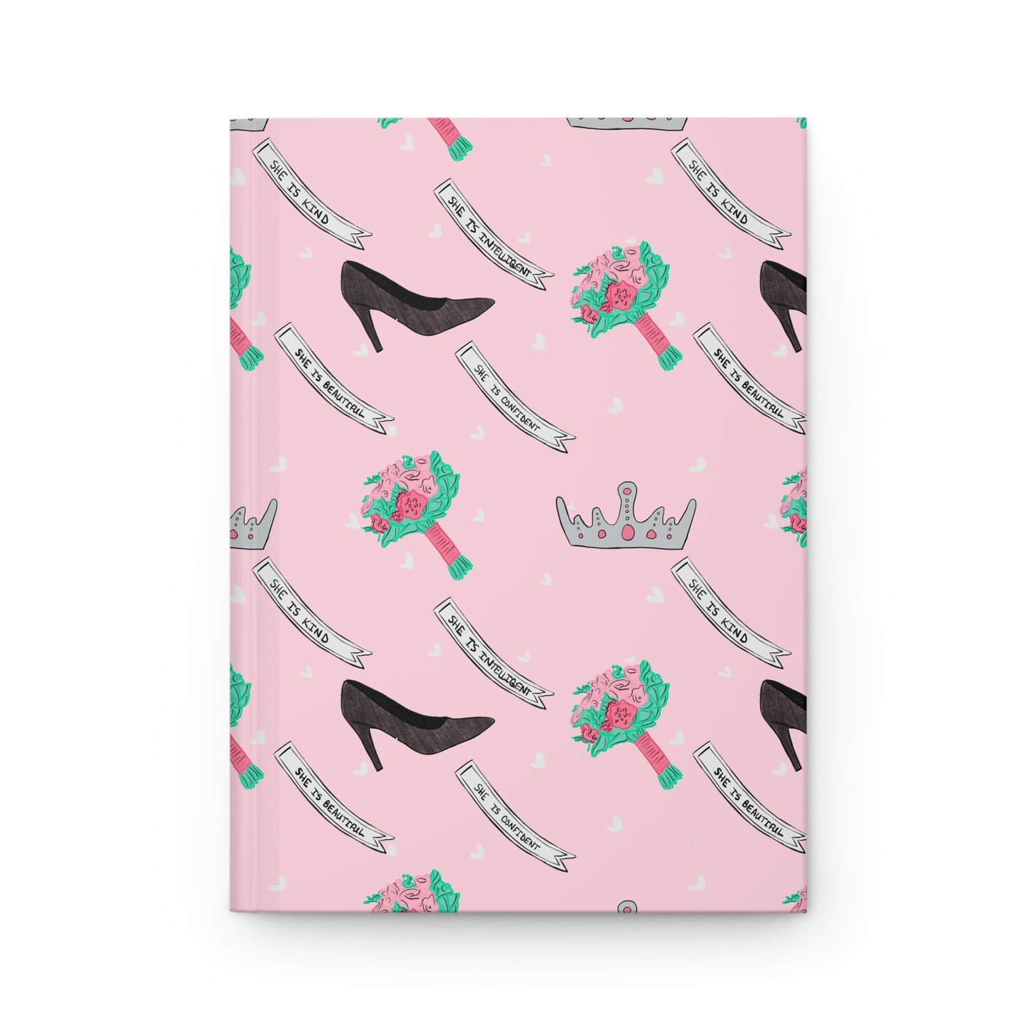 Princess Page Hardcover Journal — Pink Crown, Bouquet & Heels Pattern