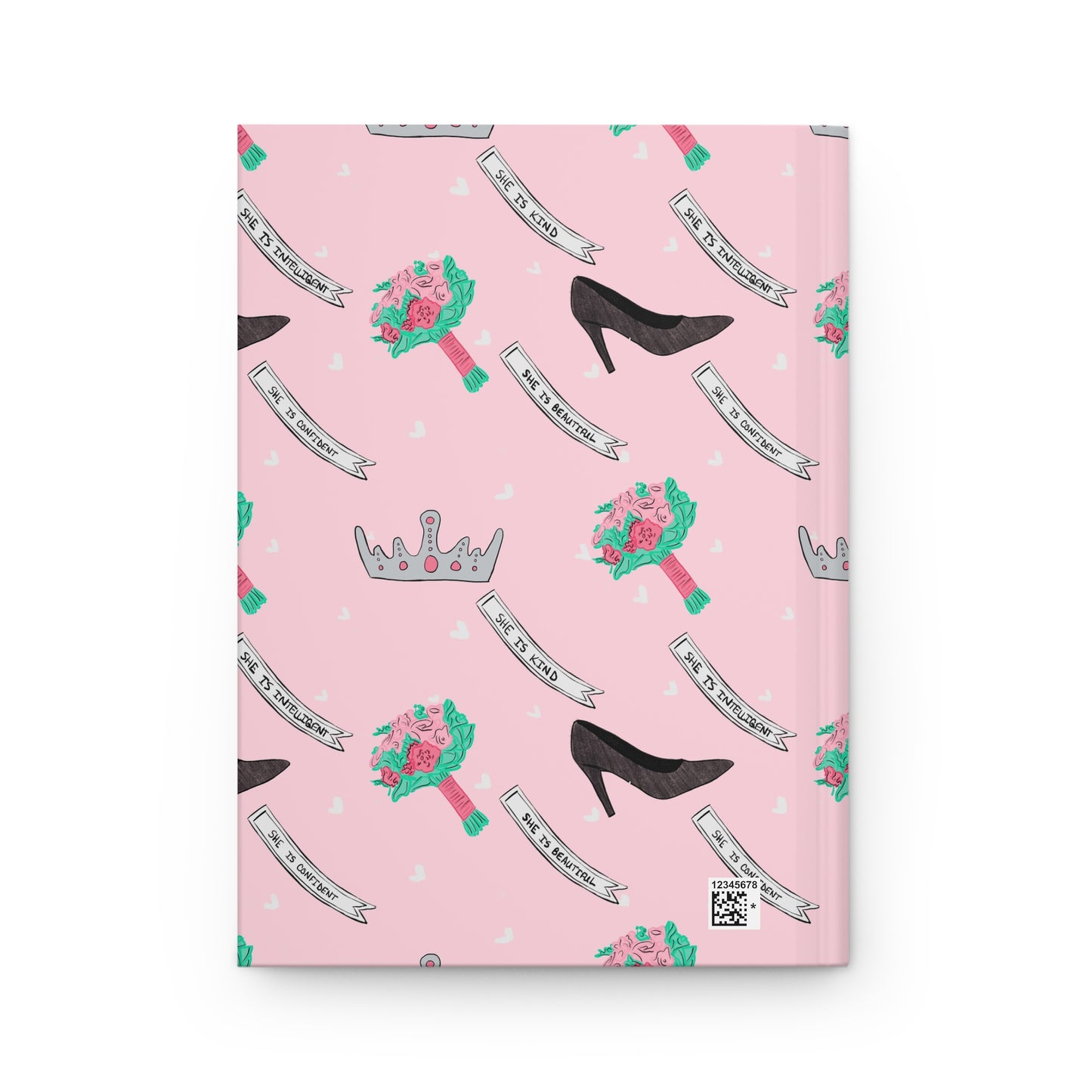 Princess Page Hardcover Journal — Pink Crown, Bouquet & Heels Pattern